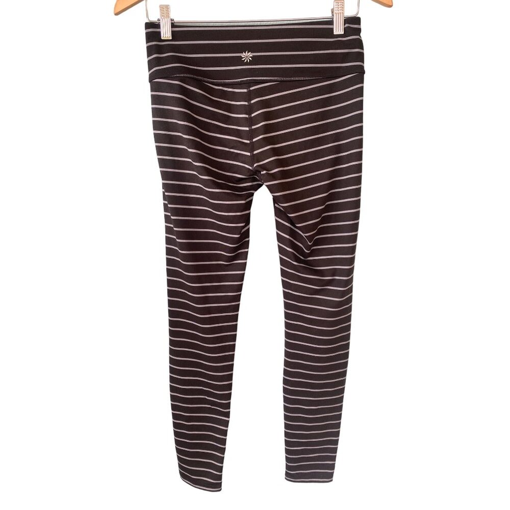 Athleta Leggings S Chaturanga Stripe Tight Black Gray Full Ankle 27" Yoga - Picture 3 of 10